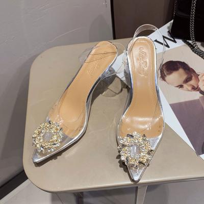 China Other transparent crystal shoes block high heel women fashion crystal pointed toe shoes for sexy cheap price wholesale sandals from china for sale