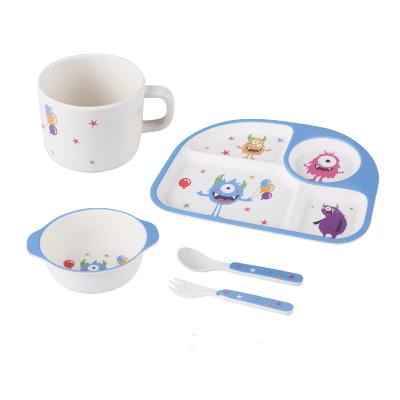 China CLASSIC Biodegradable Bamboo Fiber 5 Piece Baby Feeding Dinner Set for sale