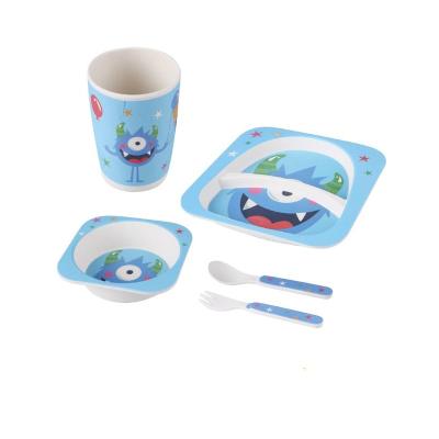 China Wholesale Price BPA Sustainable Eco Friendly Dishwasher Free Factory Fiber 5 Pcs Tableware Safe Bamboo Dinner Set For Kids for sale