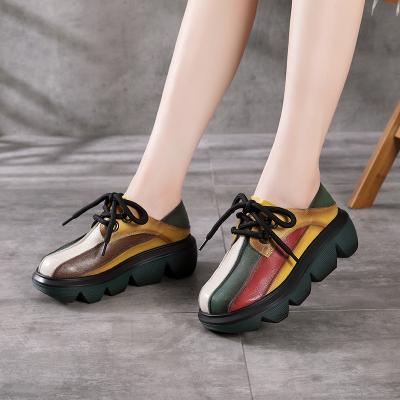 China Anti-Slippery Genuine Leather Women Platforms Shoes Sole Shoes 20239 Wedges Retro Real Pumps Women Shoes Handmade Roll Ladies for sale