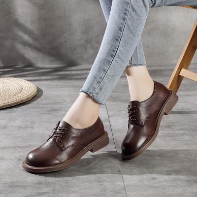 China Breathable Genuine Leather Shoes Woman Retro British Style Lace Up Flat With Heel Women Shoes Four Seasons Ladies Shoes 2509 for sale