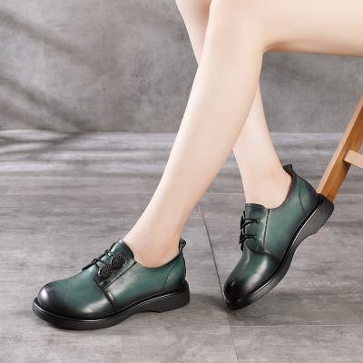 China Genuine Leather Shoes Woman Literary Style Heel Women Anti-slippery Handmade Lace-up Flats Retro Scare Ladies Leather Shoes 20825 for sale