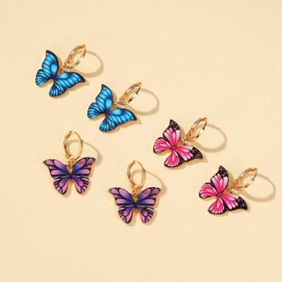 China BOHEMIA new fashion simple color painted metal butterfly earrings women simulation butterfly earrings for sale