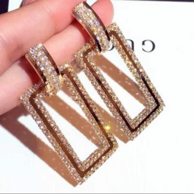 China TRENDY Fashion personality new geometric hollow rectangular rhinestone ladies earrings temperament long earrings for sale