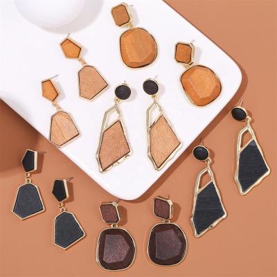 China Wooden Rattan Earrings For Women Vintage Geometric Wooden Earrings Ethnic Korea Circle Jewelry 2021 Earrings Wholesale for sale