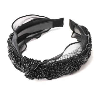 China Korean Retro Lace+beads European and American Elegant Faux Stone Edge Wide Headband Hair Accessories for sale