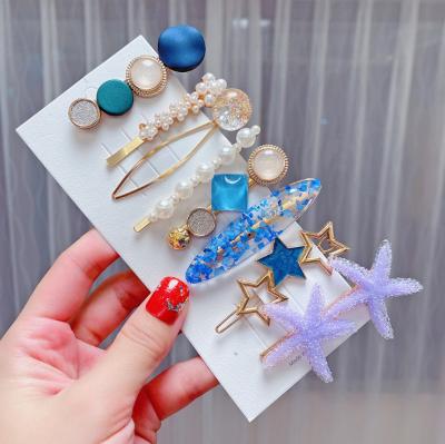 China Korean classic acrylic fashion vintage gold pearl hair clips for women kids bling metal claw hair clip set for sale