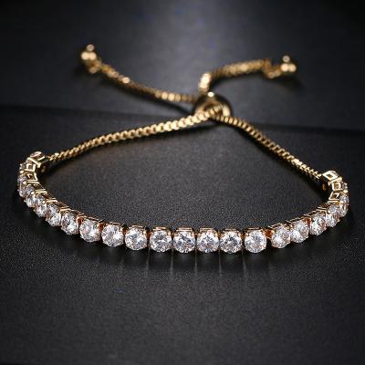 China 2021 Fashion Women's 18K Gold Diamond Bracelets Tennis Chain Colorful Zircon Crystal CLASSIC Female Adjustable Accessory Bracelet for sale