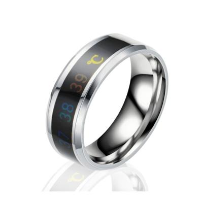 China FASHIONABLE Fashion Intelligent Thermometer Temperature Measuring Simple Smart Rings Stainless Steel Creative Couples Rings Wedding Jewelry for sale