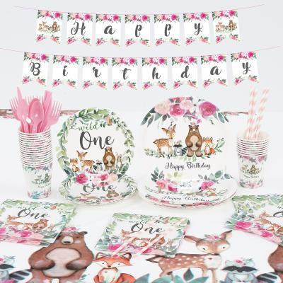 China Celebration Factory Selling New One Nice Party Wide Birthday Party Set Decorative Props Store Paper Towel Woodland for sale