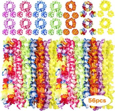 China 56 PCS Hawaiian Paper Leis, Luau Party Supplies Flower Leis, Headbands and Elastic Wristbands - Tropical Hawaiian Decoration for sale