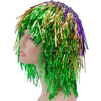 China Synthetic Hair Factory Direct Supply Mixed Colored Metallic Foil Wig For Demonstration Or Party Decorations for sale