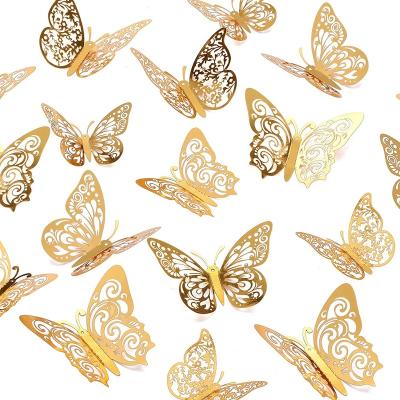 China Modern 72Pcs 3D Gold Butterfly Wall Decor 3 Sizes Butterfly Decorations Party Cake Decorations 3D Butterfly Stickers Decals for sale