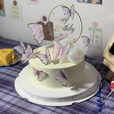 China Modern Purple Cake Topper 11-Pieces Gold Butterfly Cake Toppers Happy Birthday Metal Metal Happy Birthday Cake Topper for sale