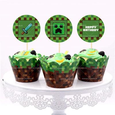 China Original Oya pixel war theme party decoration birthday cake card insert cupcake edge world ax hammer shape cake card decoration for sale