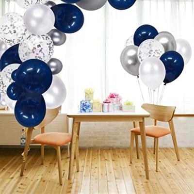 China Hot Wedding Amazon Border Navy Blue and Silver Confetti Balloons 50 Pcs, 12 Inch White Pearl and Silver Chrome Metallic Party for sale