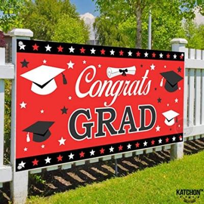 China Graduation 2022 - Festival Decoration Congratulations Graduate Banner Thumb 72x44 | Red and black 2022 graduation banner for graduation party decorations for sale