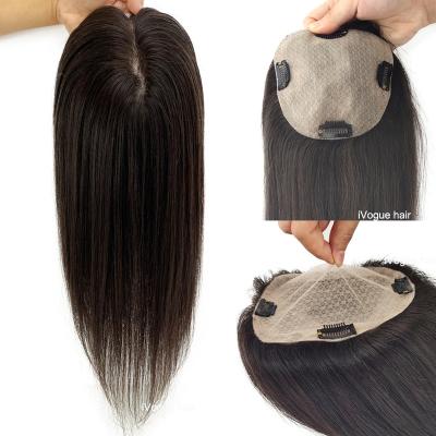 China Straight Skin Low Hair Topper With 4 Clips In Silk Top European Virgin Hair Hairpiece For Women Fine Wig 12X13cm for sale