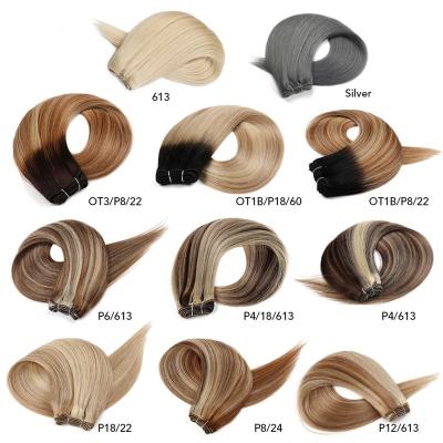 China Raw Russian Unprocessed Colored Straight Hair Silk Weft Hair Extension Hair Weft For White Women for sale