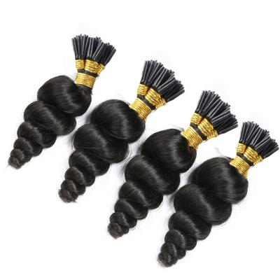 China ALL TOP Loose Wave Hair 10A Quanlity I Tip Microlinks Brazilian Virgin Hair Extensions Hair Volume Knots Black Color For Women for sale