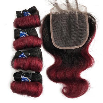 China Ombre Afro-B Body Wave Virgin Hair Bundle Afro-b Two Tone Color Short Length Body Wave Wholesale Vendor With Lace Closure for sale