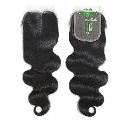 China Brazilian Body Wave Hair T Piece Lace Closure 4X1 Body Wave Transparent Human Brazilian Hair For Women for sale