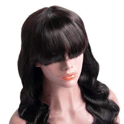 China Body Wave Hair Wigs None Lace With Bangs Body Wave Wigs With Bangs Natural Color Remy Hair Long Hair for sale