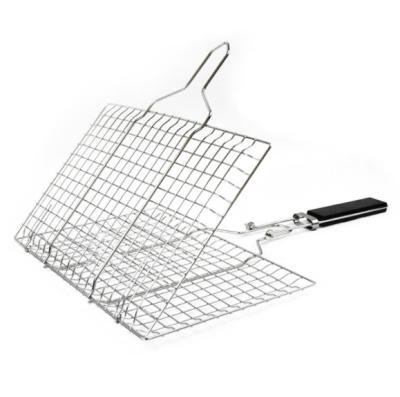 China Easily Cleaned Outdoor Wooden Wire Mesh BBQ Kitchen BBQ Utensil Stainless Steel Handle BBQ Grill for sale