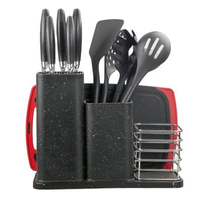 China Kitchen Tableware Good Quality Life Sustainable Kitchen Knife Set With Accessories PP Plastic Cutting Board 12 Pieces for sale