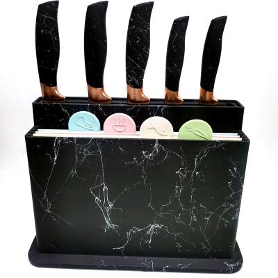 China Food Grade Disposable Plastic Cutting Board Set And Knife Set With Stand for sale