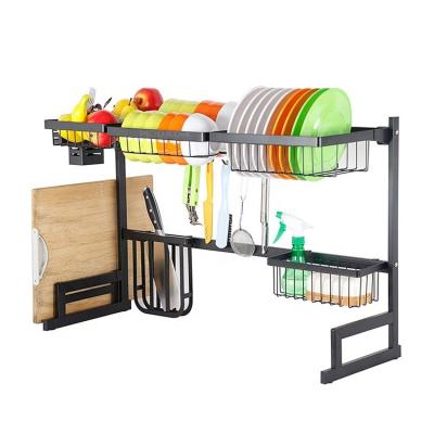 China 2 Tier Stainless Steel Metal Kitchen Storage Organizer Shelf Over The Sink Dish Drainer Rack Stocked for sale