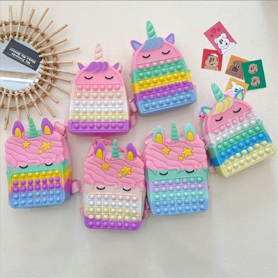 China New Silica Gel Shoulder Silicone Clutch Cross Mini Wallet Purse - Body Sling Push Pop Bubble Bag Unicorn Itting Person Toy For Kids for sale