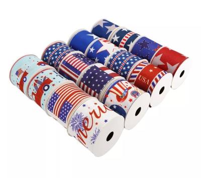 China Floral Customize 4th of July Ribbon USA Flag American Patriotic Grosgrain Ribbon For Crafts Hair Bows Making for sale