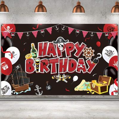 China Polyester Pirate Birthday Party Backdrop Decorations Pirate Themed Birthday Banner Pirate Supplies for sale