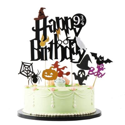 China Black Harry Inspired Happy Birthday Cake Topper Party Supplies Paper Decoration Halloween Theme Cake Topper for sale