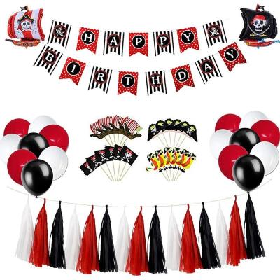 China Pirate Birthday Party Decorations Paper Kits for Kids Baby Shower Nautical Sea Navigation Theme Party Supplies with Happy Birthday Banner for sale