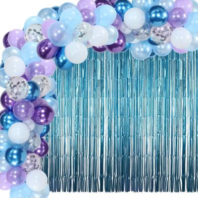 China 110 Piece Winter Latex Balloons Garland Arch Snowflake Confetti Balloons with 2 Metallic Tinsel Foil Fringe Curtains for sale