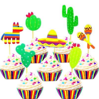 China Mexican Paper 7 Pcs Party Decorations Cactus Cupcake Toppers Alpaca Cupcake Picks For Mexican Fiesta Theme Party for sale