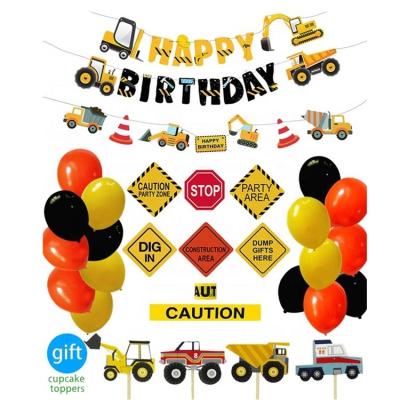 China Construction Birthday Party Paper Supplies Dump Truck Party Decorations Kits Set for Kids Birthday Party 51 Packs for sale