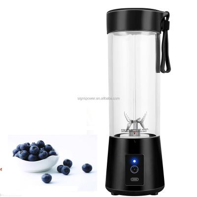 China Portable Car Juicer Blender 400ml Travel Bottle, USB Rechargeable Single Served Smoothie Blender with Six Blades for sale