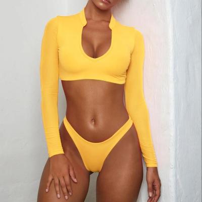 China 2021 Breathable Hot Selling Breathable Sexy Long Sleeve Mesh Bikini Women 2 Piece Swimsuit Swimwear Cover Up for sale