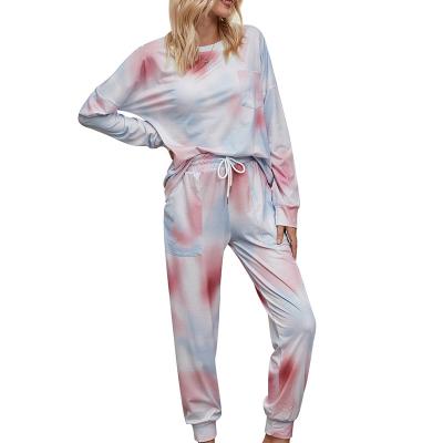 China Anti-pilling Anti-pilling Women Fashion Factory Sale Tie Dye Tracksuit 2 Piece Set Soft Loungewear Plus Size Women Sleepwear Customized for sale