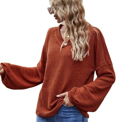 China New Breathable Breathable Arrive Winter Spring Fashion Solid Sweater Women V Neck Pullover Knitted Loose Long Sleeve Blouse for sale