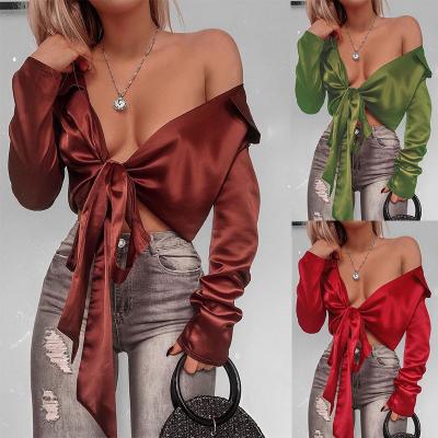 China Amazon Ebay New Arrival Hot Sale Polyester Anti Shrink Boat Neck Long Sleeve Tops For Women Slim Crop Top Long Sleeve Blouses for sale