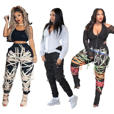 China 2020 Hot Selling Anti Wrinkle Bandage Hip Hop High Waist Street Wear Pants Women Joggers Women Tie Pants for sale