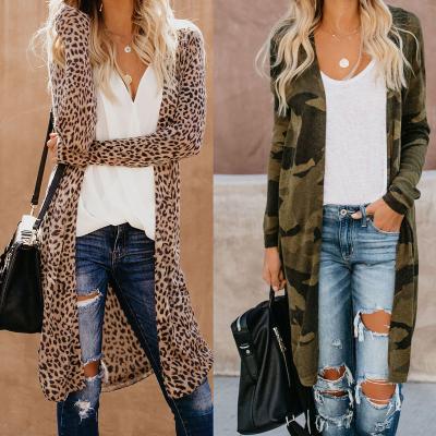 China Summer Anti-Wrinkle Women Autumn Long Camouflage Leopard Print Anti-Wrinkle Loose Sweatershirt Coat Women's Casual V-Neck Cardigan Tracksuit for sale