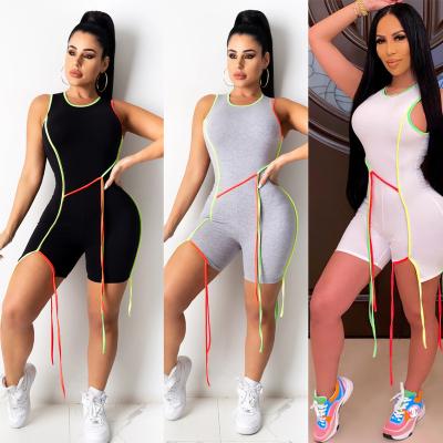 China New Arrive 2021 Summer Rompers Solid Color Women's Overalls Bodycon String Sleeveless Workout Skinny for sale