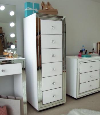 China Storage Modern Style Mirrored Bedroom Stacked Dresser White Bedside Sideboard With 6 Drawers for sale