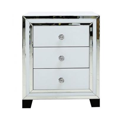 China Handmade Venetian Modern White Mirror 3 Drawer Nightstand White Bedside Table For Living Room Decoration for sale