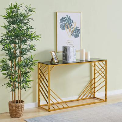 China Durable Luxury Tempered Frame Luxury Stainless Steel Gold Accent Table Console Table Hallway Glass Table for sale